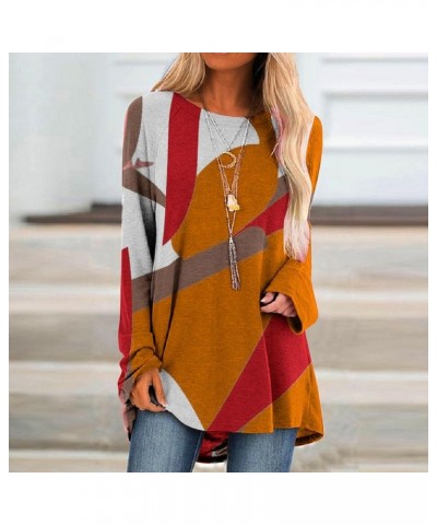 2024 Long Sleeve Shirts for Women Trendy Geometry Printed Tops Casual Loose Color Block Crewneck Pullover Sweatshirts A-orang...