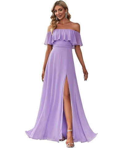 Womens Off The Shoulder Ruffle Party Dresses Side Split Beach Maxi Dress 00968 Lavender $40.69 Dresses