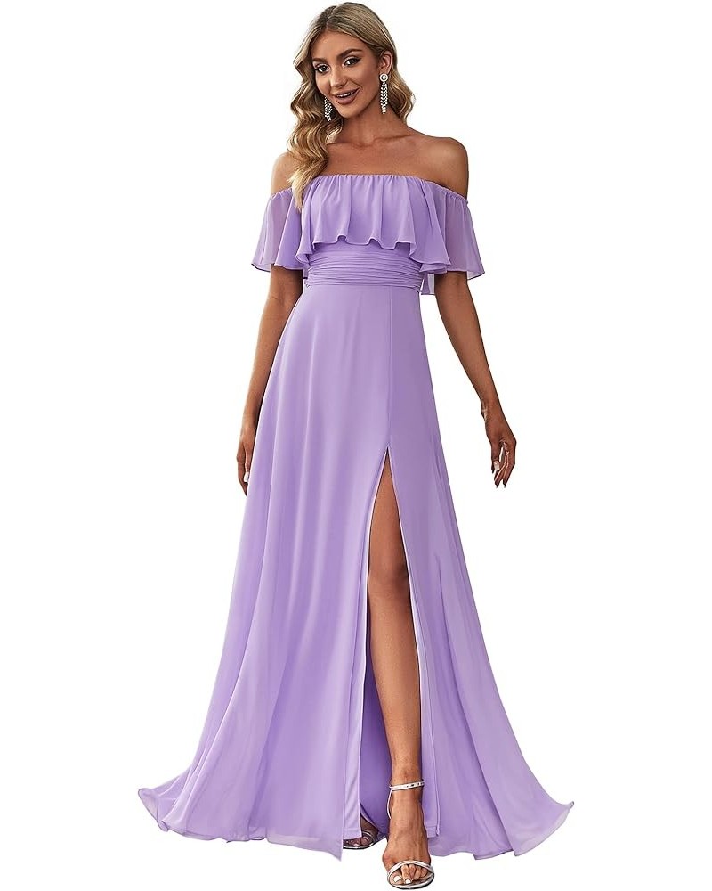 Womens Off The Shoulder Ruffle Party Dresses Side Split Beach Maxi Dress 00968 Lavender $40.69 Dresses