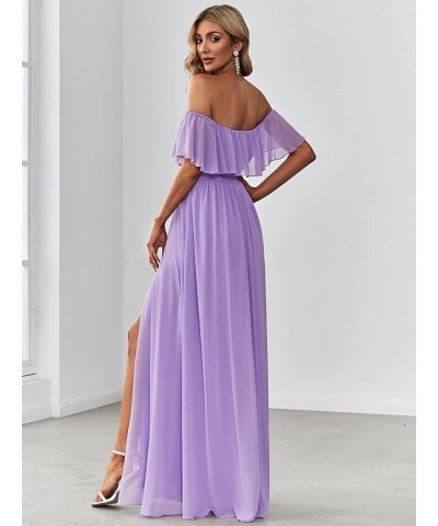 Womens Off The Shoulder Ruffle Party Dresses Side Split Beach Maxi Dress 00968 Lavender $40.69 Dresses