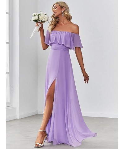 Womens Off The Shoulder Ruffle Party Dresses Side Split Beach Maxi Dress 00968 Lavender $40.69 Dresses