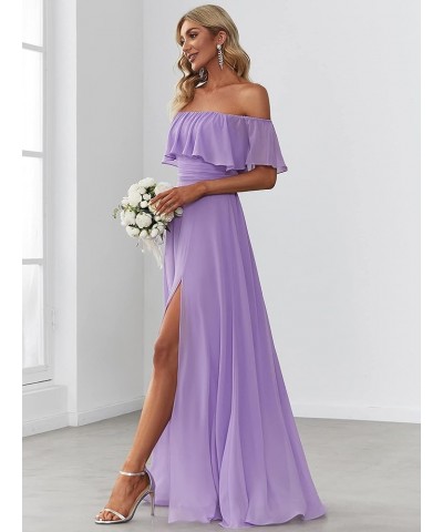 Womens Off The Shoulder Ruffle Party Dresses Side Split Beach Maxi Dress 00968 Lavender $40.69 Dresses