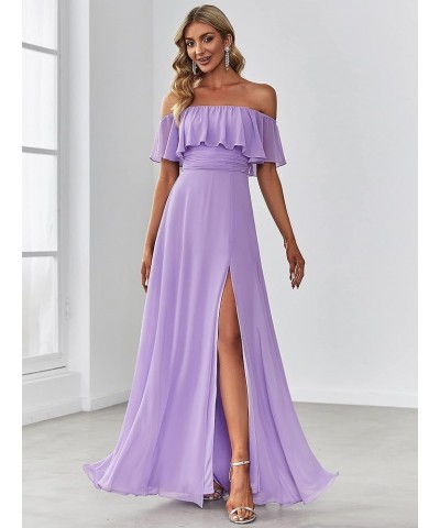 Womens Off The Shoulder Ruffle Party Dresses Side Split Beach Maxi Dress 00968 Lavender $40.69 Dresses