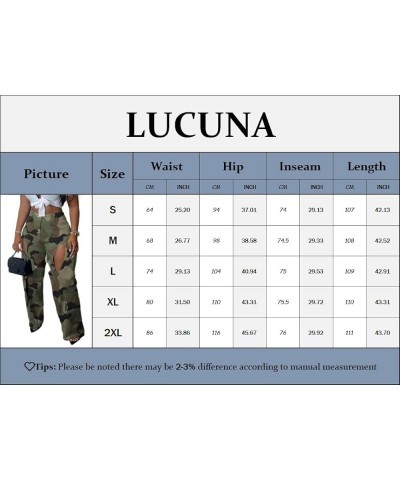 Women's Camo Cargo Pants High Waist Y2K Baggy Cut Out Straight Leg Casual Trousers Streetwear 0-camo Green $22.41 Pants