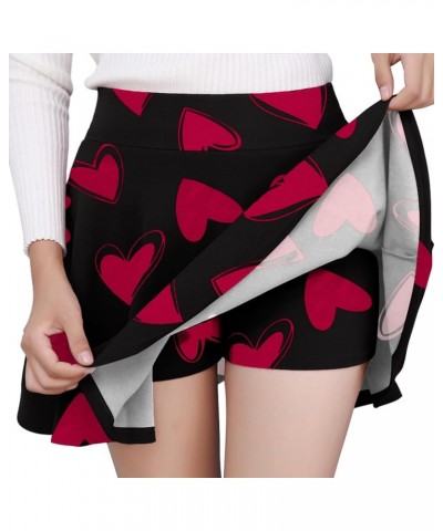 FASHION Women's Casual Stretchy Flared Pleated Mini Skater Skirt with Shorts Black - Heart Print $13.74 Skirts