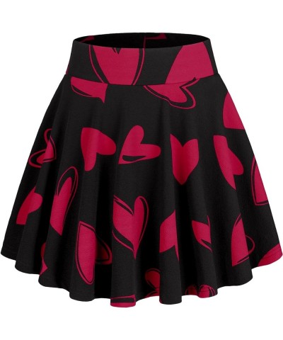 FASHION Women's Casual Stretchy Flared Pleated Mini Skater Skirt with Shorts Black - Heart Print $13.74 Skirts