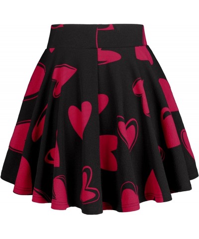 FASHION Women's Casual Stretchy Flared Pleated Mini Skater Skirt with Shorts Black - Heart Print $13.74 Skirts