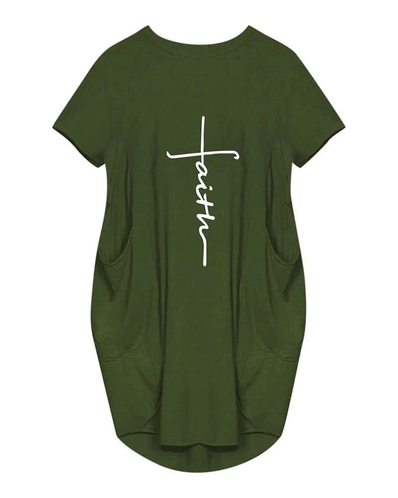 Women's Faith Baggy T-Shirt Dress Casual Oversize Short Sleeve Midi Dresses with Pocket Green $8.24 Dresses