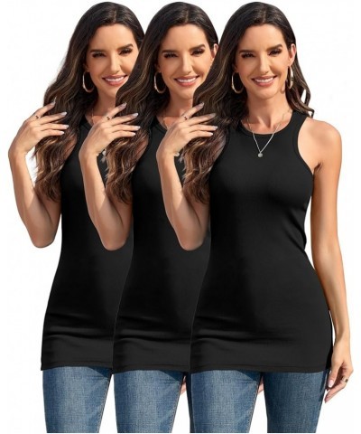 3Packs Cotton Ribbed High Neck Long Tank Top for Women Racerback Yoga Top Layering Undershirts Camisole Black*3 $22.94 Tanks