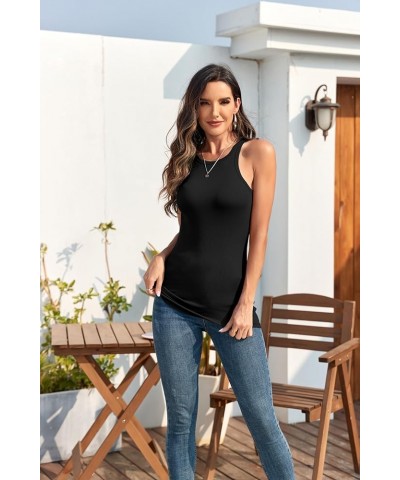 3Packs Cotton Ribbed High Neck Long Tank Top for Women Racerback Yoga Top Layering Undershirts Camisole Black*3 $22.94 Tanks