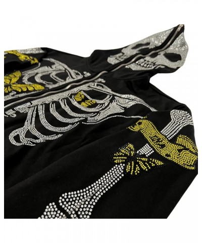 Women Men Zip Up Oversize Hoodie Gothic Skeleton Butterfly Rhinestones Graphic Sweatshirt Jacket Pullover Cardigan Streetwear...