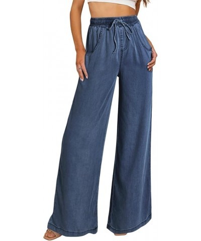 Women's High Waisted Wide Leg Jeans 2024 Summer Drawstring Denim Pants Blue $15.99 Jeans