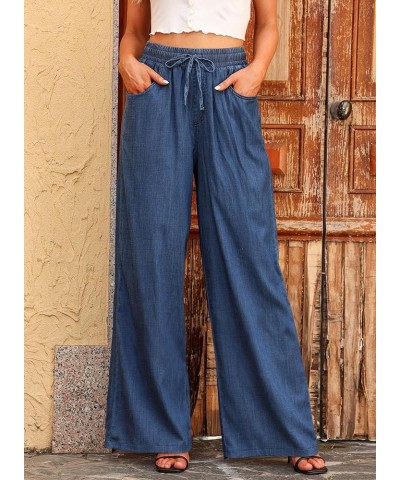 Women's High Waisted Wide Leg Jeans 2024 Summer Drawstring Denim Pants Blue $15.99 Jeans