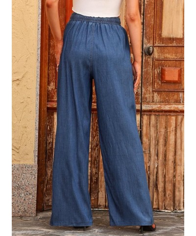 Women's High Waisted Wide Leg Jeans 2024 Summer Drawstring Denim Pants Blue $15.99 Jeans