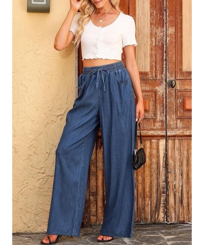 Women's High Waisted Wide Leg Jeans 2024 Summer Drawstring Denim Pants Blue $15.99 Jeans