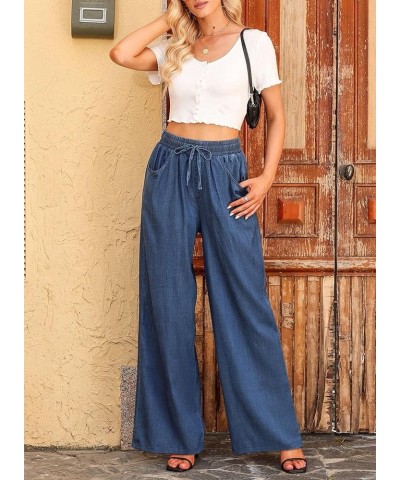 Women's High Waisted Wide Leg Jeans 2024 Summer Drawstring Denim Pants Blue $15.99 Jeans