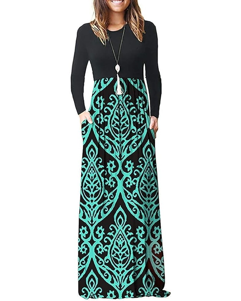 Women Long Sleeve Loose Plain Maxi Dresses Casual Long Dresses with Pockets 02-black Green $19.92 Dresses