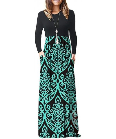 Women Long Sleeve Loose Plain Maxi Dresses Casual Long Dresses with Pockets 02-black Green $19.92 Dresses