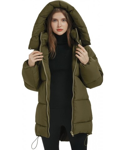 Women's Warm Winter Coat Hooded Puffer Jacket Full Zip Long Puffer Coat with Pockets Dark Olive Green $30.74 Jackets