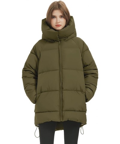 Women's Warm Winter Coat Hooded Puffer Jacket Full Zip Long Puffer Coat with Pockets Dark Olive Green $30.74 Jackets