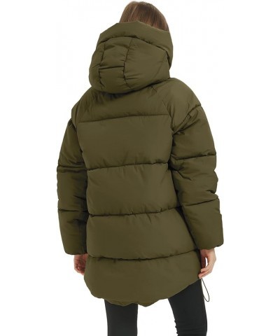 Women's Warm Winter Coat Hooded Puffer Jacket Full Zip Long Puffer Coat with Pockets Dark Olive Green $30.74 Jackets