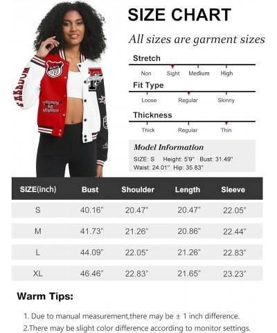 Women's Varsity Jacket Print Cropped Color Block Jacket 2024 Unisex Baseball Bomber Y2K Streetwear Coats Red $22.94 Jackets