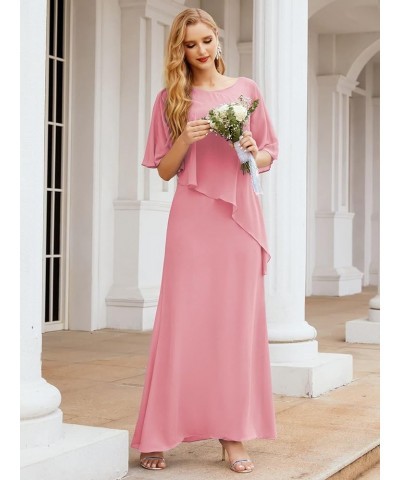 Chiffon Long Plus Size Mother of The Bride Dresses Formal Prom Gown Ruffle Cape Begonia Red $46.06 Dresses