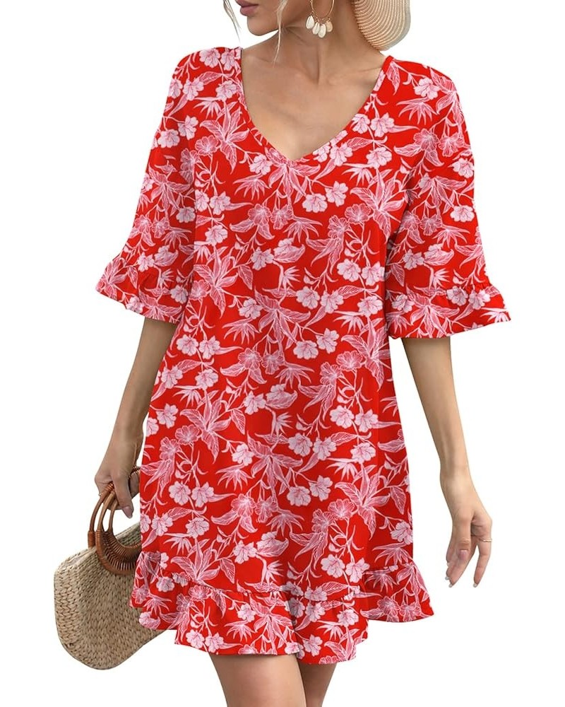 Women's Beach Swimsuit Cover Ups Ruffle Bathing Suit Swim Coverup Dress Swimwear Z Red $14.39 Swimsuits