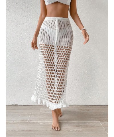 Women's Crochet Hollow Out Ruffle Trim Drawstring Waist Maxi Beach Skirts Swimsuit Cover Ups White $14.10 Swimsuits