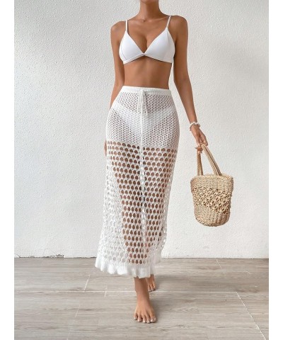 Women's Crochet Hollow Out Ruffle Trim Drawstring Waist Maxi Beach Skirts Swimsuit Cover Ups White $14.10 Swimsuits