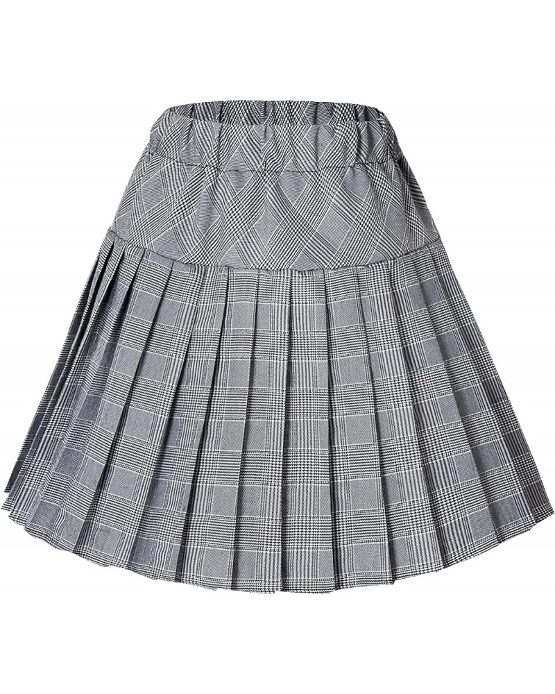 Women's Elastic Waist Plaid Pleated Skirt Tartan Skater School Uniform Mini Skirts Series 11 White $14.22 Skirts