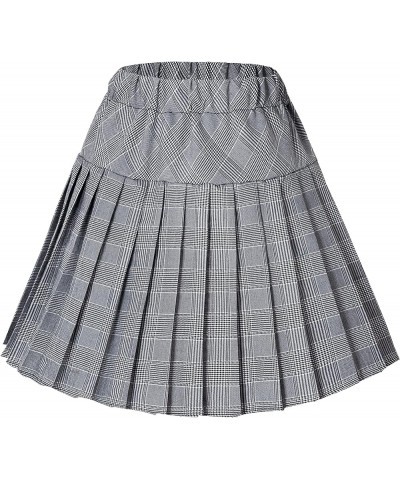 Women's Elastic Waist Plaid Pleated Skirt Tartan Skater School Uniform Mini Skirts Series 11 White $14.22 Skirts