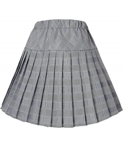 Women's Elastic Waist Plaid Pleated Skirt Tartan Skater School Uniform Mini Skirts Series 11 White $14.22 Skirts