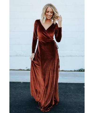 Women's Velvet Wrap Dresses V Neck Bridesmaid Dresses Long Sleeve Formal Evening Gowns Dusty Rose-long-sleeve $27.20 Dresses