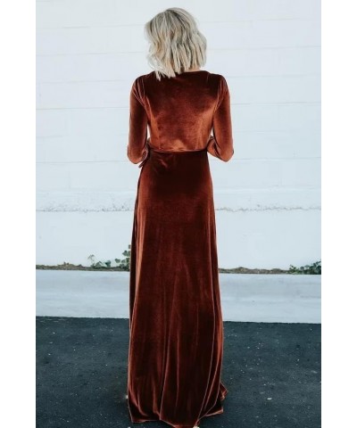 Women's Velvet Wrap Dresses V Neck Bridesmaid Dresses Long Sleeve Formal Evening Gowns Dusty Rose-long-sleeve $27.20 Dresses