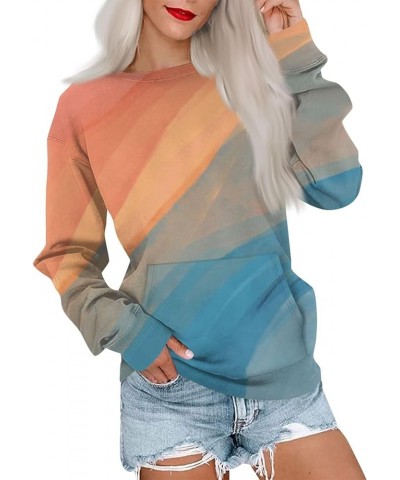 Crewneck Sweatshirts for Women Casual Basic Pullover Long Sleeve Solid Color Winter Tops Outfits with Pockets 2023 E043- Oran...