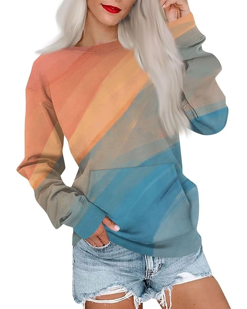 Crewneck Sweatshirts for Women Casual Basic Pullover Long Sleeve Solid Color Winter Tops Outfits with Pockets 2023 E043- Oran...