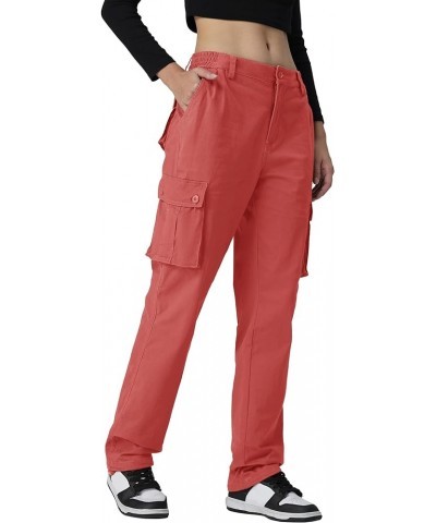 Women's Cargo Pants 6 Multiple Pockets Stretch Waisted Drawstring Casual Pants Baggy Y2K Streetwear Trousers Magenta $25.64 P...