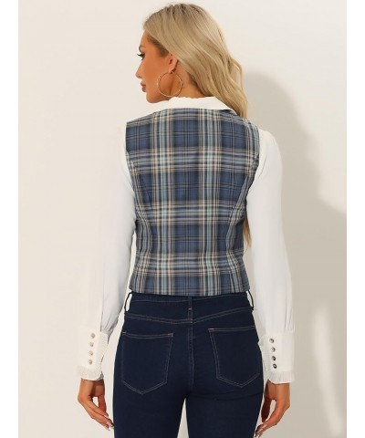 Plaid Vest for Women's Single Breasted V Neck Sleeveless Racerback Vintage Waistcoat Grey Blue $14.04 Vests