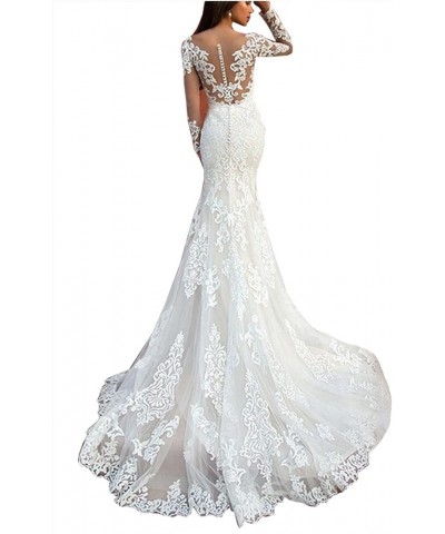 Women's Lace Chiffon Beach Wedding Dresses for Bride 2023 with Sleeves Long Bridal Gown Style9 White $65.56 Dresses