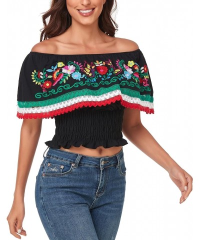 Women Mexican Embroidered Off-Shoulder Shirt Lace Falbala Top 347bk $18.62 Blouses