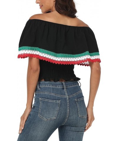 Women Mexican Embroidered Off-Shoulder Shirt Lace Falbala Top 347bk $18.62 Blouses