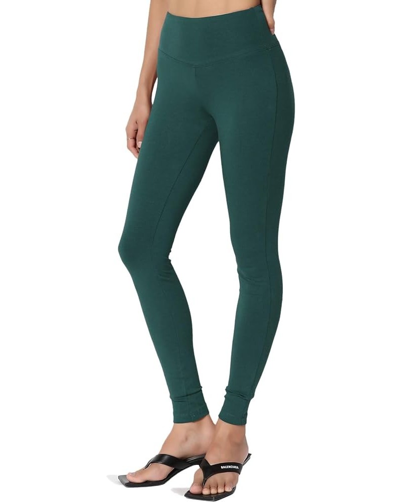 S~3X Wide Waistband Cotton Full Length Ankle Leggings for Everyday Hunter Green $9.20 Leggings