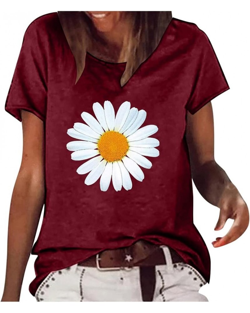 Summer Tshirts for Women 2024, Women's Short Sleeve Blouse Daisy Floral Print Basic Summer Tee Shirts Floral Tops for Women -...