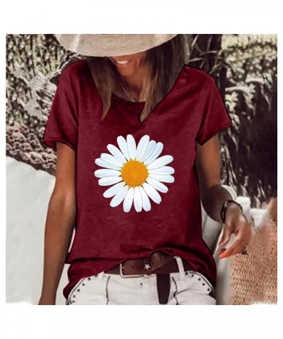 Summer Tshirts for Women 2024, Women's Short Sleeve Blouse Daisy Floral Print Basic Summer Tee Shirts Floral Tops for Women -...