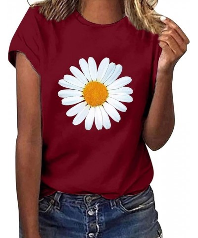 Summer Tshirts for Women 2024, Women's Short Sleeve Blouse Daisy Floral Print Basic Summer Tee Shirts Floral Tops for Women -...