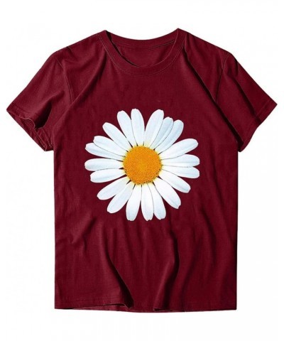 Summer Tshirts for Women 2024, Women's Short Sleeve Blouse Daisy Floral Print Basic Summer Tee Shirts Floral Tops for Women -...