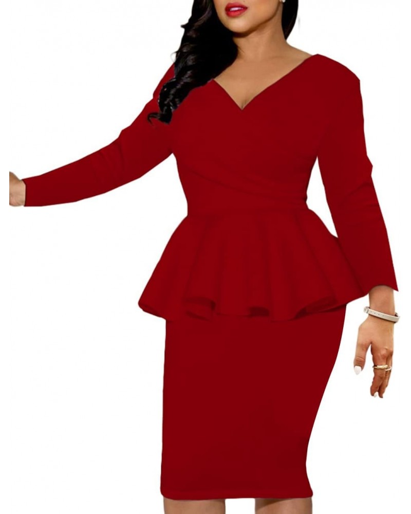 Women's Elegant Deep V Neck Wrap Dress Bodycon Pencil Midi Dress for Office Cocktail Party Church $16.82 Dresses