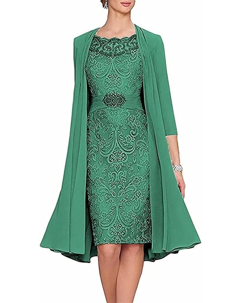 Women's Lace Mother of The Bride Groom Dress with Jacket Emerald Green $53.75 Dresses