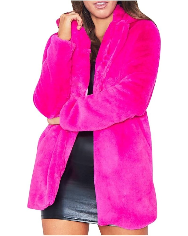 Womens Winter Warm Coat Plus Size Fluffy Faux Fur Coat Long Sleeve Shaggy Jackets Thicken Lapel Open Front Cardigan Hot Pink ...